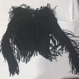 INC black fringe trim cardigan size M